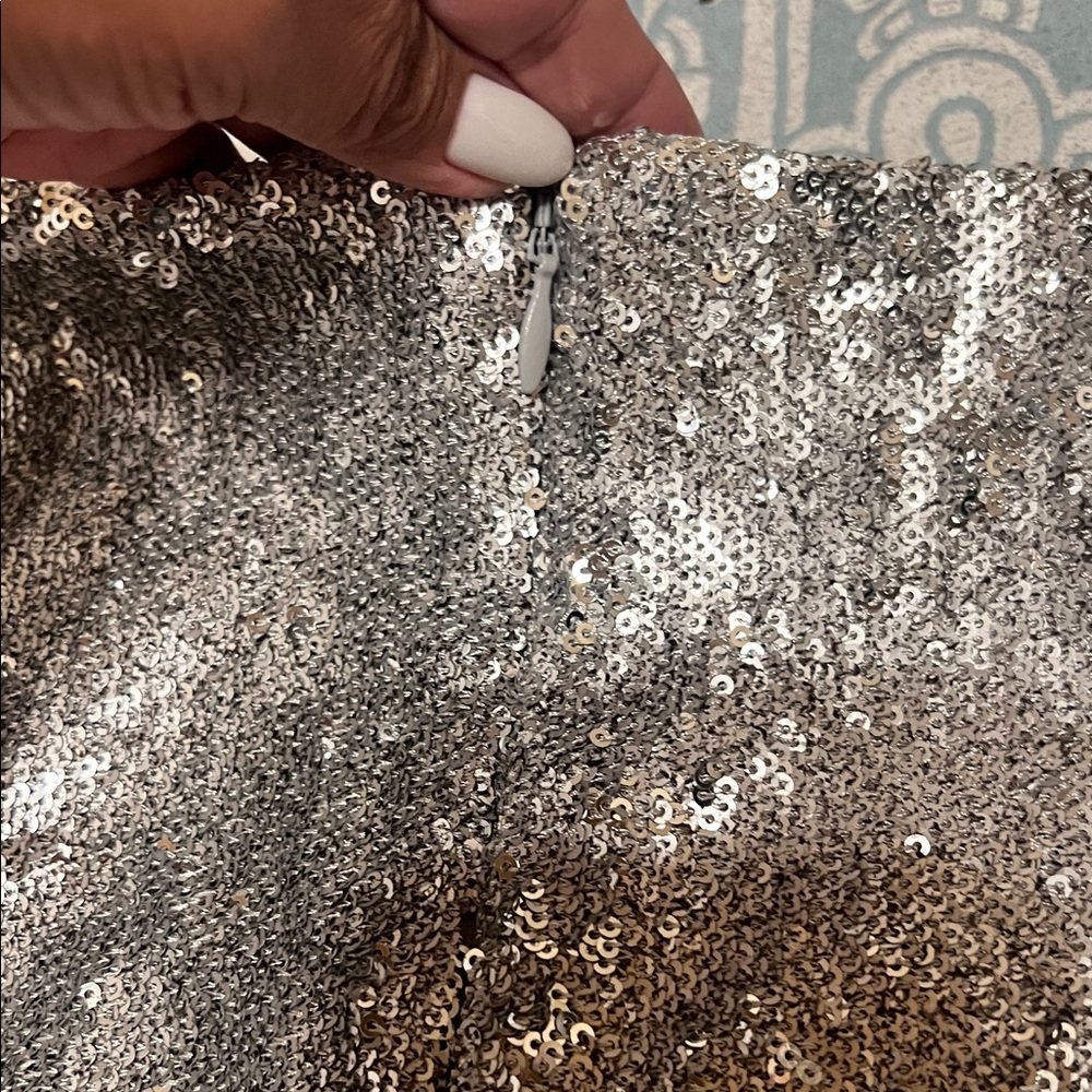 White House Black Market sequence Silver Mini Skirt - Picture 6 of 10
